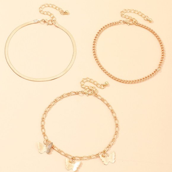 Link Chain Butterfly Anklet 3pcs - Picture 3 of 4